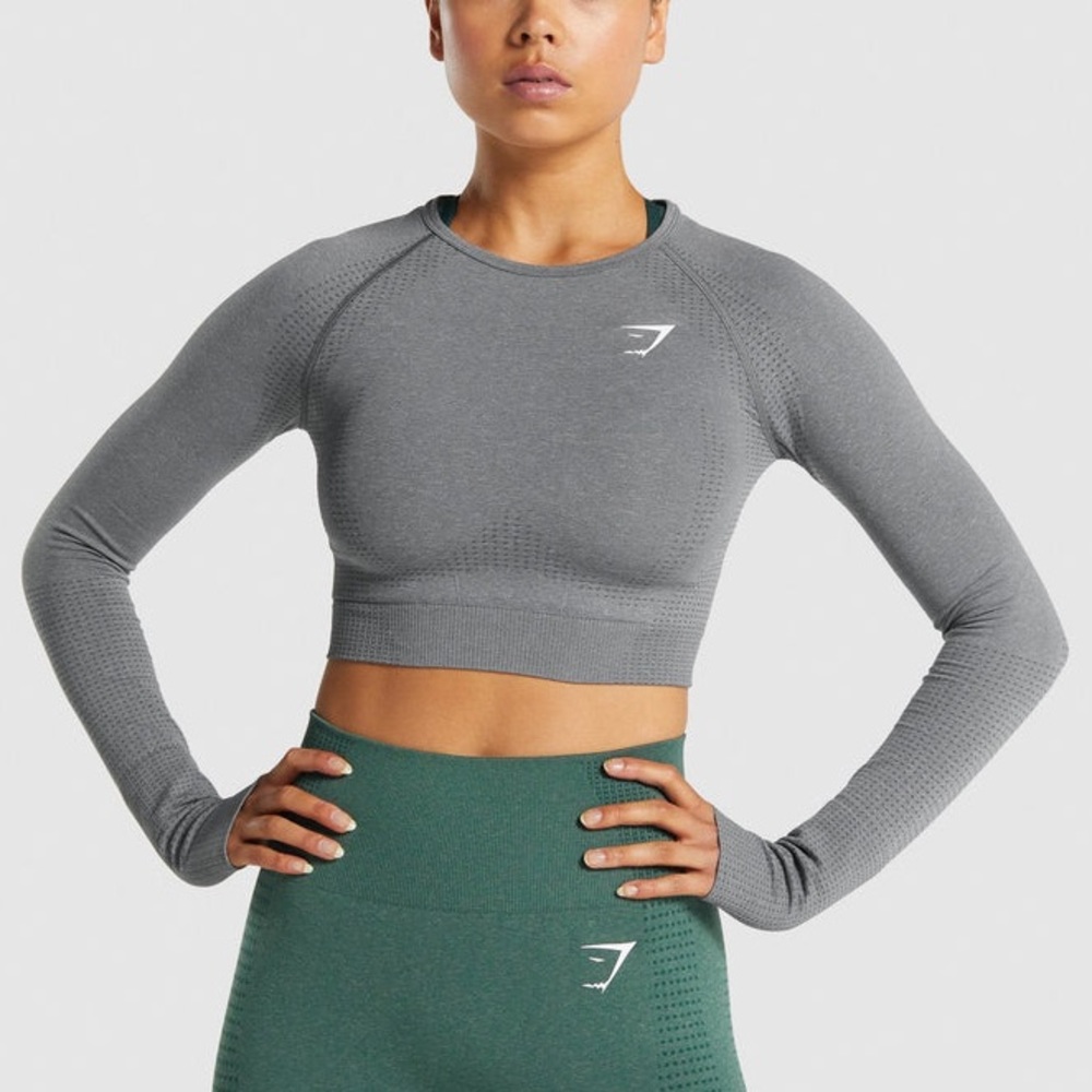 Gymshark | Vital Seamless 2.0 Long Sleeve Crop Top, Gray, Size Medium